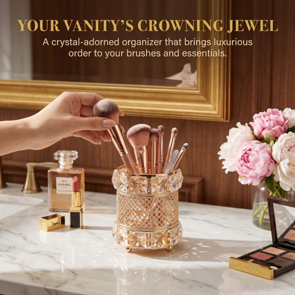 Gold Makeup Brush Holder Organ - Luxury Skincare And Makeup Brands 评论和价格